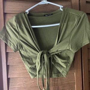 Self-Tie Cropped Wrap Top